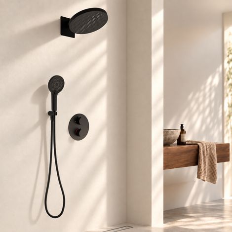 Lomazoo Set De Douche Encastré Noir Mat - Pomme de Douche 30 cm -