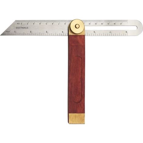 Équerre de menuiserie à faux levier en acier inoxydable et bois, poignée de 200 mm, réglage de 0 à 360 degrés, échelle double face, robuste (1/5)