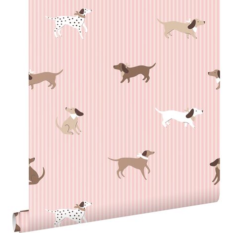papier peint chiens rose et marron  - ESTAhome