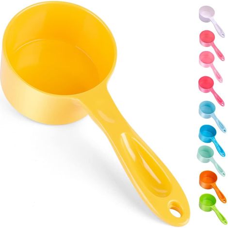 Cuillère à nourriture robuste en mélamine pour chiens, chats, oiseaux, tasse à mesurer, longue poignée confortable 50 g jaune (1/5)