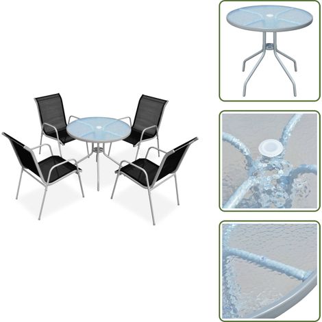 Sedie in textilene - vidaXL Set da Pranzo da Esterno 5 pz in Acciaio Nero - Tavolo in vetro temperato