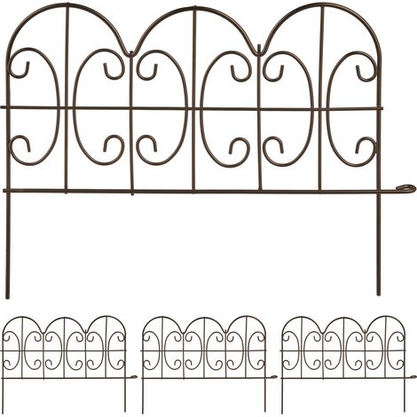 Relaxdays Beeteinfassung, 4er Set, Metall, HxB: je 28 x 38,5 cm, Beetumrandung für Garten, Zierzaun zum Stecken, bronze