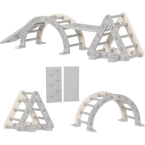 Triángulo de escalada infantil 8 en 1, arco de escalada, rampa de doble cara para escalar y deslizarse, 279 x 80 x 69 cm, gris.