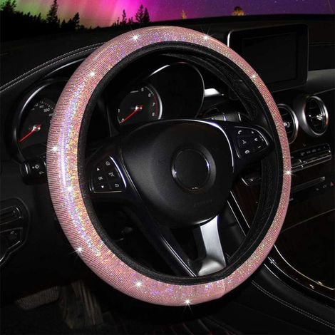 Housse de volant rose, douce et colorée à paillettes, pour femmes et filles. Taille universelle 15 pouces. Convient aux SUV, fourgonnettes, berlines, voitures et camions. (1/5)