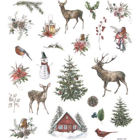 Autocollants décoratifs à paillettes NOËL Hiver Nature