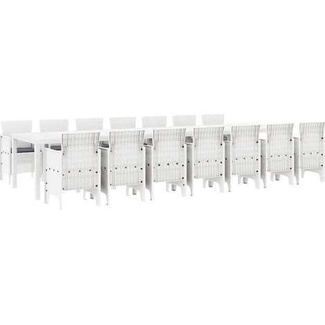 Maison Exclusive - Set da pranzo da giardino con cuscini 15 pz Bianco PP (1/5)