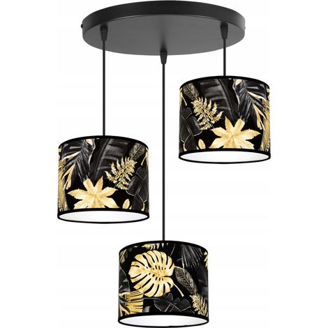 LÁMPARA DE TECHO COLGANTE, PANTALLA, FLORES DORADAS, LED