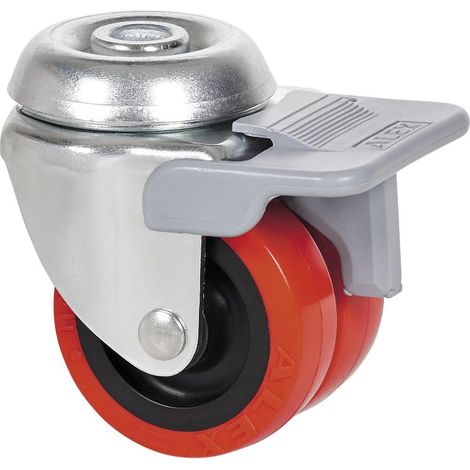 rueda giratora agujero m12 freno 20ifnr50-ppi poliamix-poliur.rojo(doble)liso (1/2)