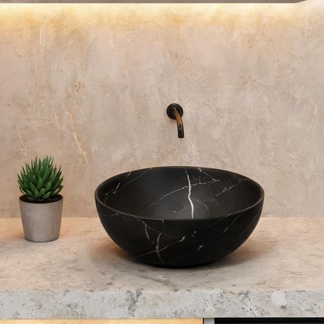 Lavabo vasque à poser en céramique noire 36 cm 36 x 36 x 14 cm (1/5)