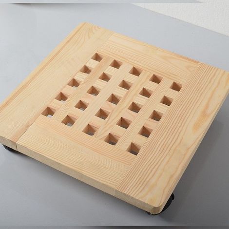 Plateau de pot de fleurs en bois carré de 30 cm de diamètre, support de fleurs mobile avec base de pot de fleurs à roulettes, 2 pièces (1/5)