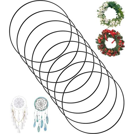 8 pièces 25cm Le Noir Cercle Métal, Cerceau Floral en Méta (1/5)