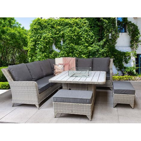 Signature Weave Meghan Wicker Corner Sofa Bench Dining Table With Gas Fire Pit (1/4)