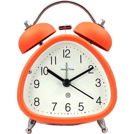 Réveil sonore à cloche métallique, idéal pour les adultes au sommeil profond. Fonctionne sur piles, avec veilleuse, couleur orange. (1/5)