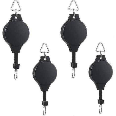 Lot de 4 poulies rétractables pour plantes, crochets et suspensions réglables pour plantes et paniers à fleurs suspendus. (1/4)