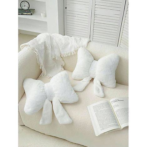 1 coussin décoratif avec nœud blanc, doux et mignon, adapté pour lit, canapé, chambre à coucher, décoration de maison, essentiel pour le printemps et l'été, cadeau parfait pour fêtes, mariages (1/4)