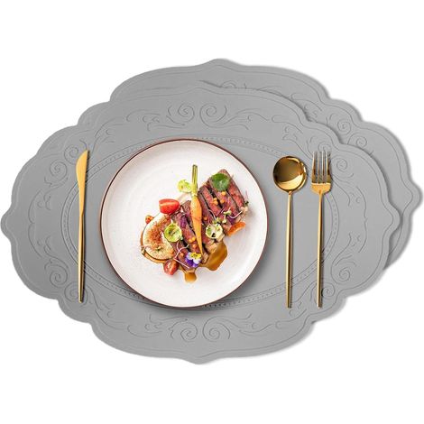 Lot de 4 sets de table ovales en silicone - Résistants à la chaleur, antidérapants, imperméables et écologiques, faciles à nettoyer (1/5)