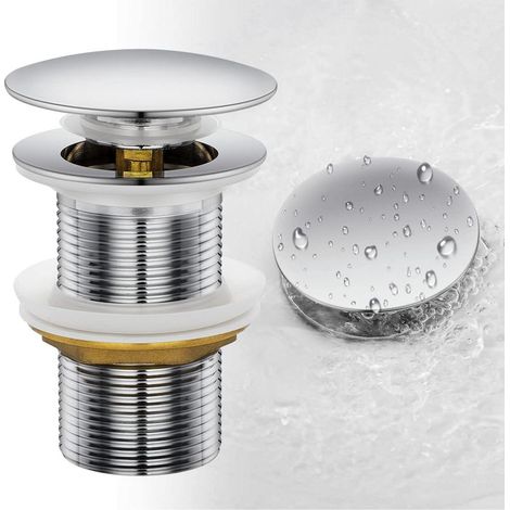 Bonde Pop-up Automatique sans Trop-Plein, Vidage Push Open pour Lavabo, Cuivre Chromé, Mécanisme à Poussoir, Évacuation Rapide, Robinetterie de Salle de Bain (1/5)