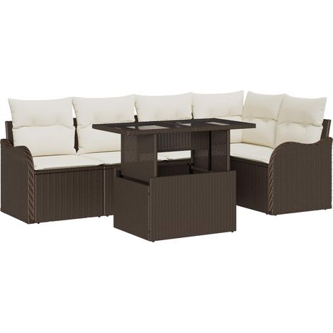 Maison Exclusive - Conjunto de sofá de jardín 6 pcs Marrón Rattan