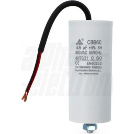 Alpha elettronica condensatore polipropilene con cavo 45uf 450v cbb60g4500 utilizzo elettrico