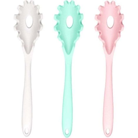 3 pièces de fourchettes à spaghetti en siliCône de cuisine (blanc rose vert menthe)-Fei Yu