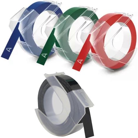 Morceaux de ruban adhésif de 9 mm pour impression couleur, fond bleu, rouge, vert et noir. (1/4)