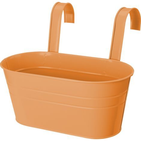 Lot de 2 pots de fleurs suspendus avec crochets amovibles, en fer et métal, pour balcon ou rambarde, couleur orange. (1/5)