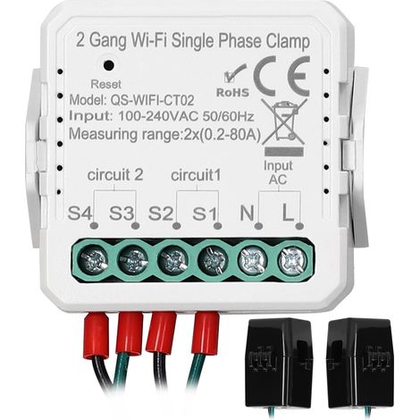 Tuya WiFi 2 gangs 80A pince monophasé solaire PV bidirectionnel compteur d'énergie bidirectionnel téléphone portable APP contrôle transformateur de courant calendrier minuterie dispositif domotique (1/5)