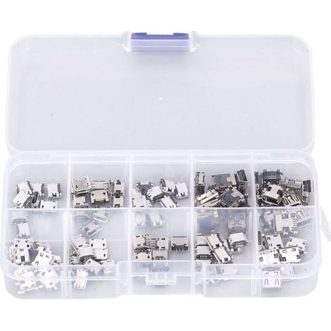 100 Pièces Micro MINI USB Prise Femelle Connecteur Micro USB Prises USB Réparation Remplacement Adaptateur Assortiment Ensemble avec Boîte de Rangement