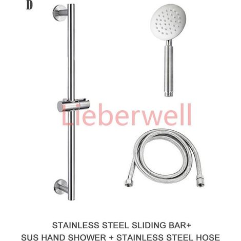 SUS304 Stainless Steel Shower Slide Bar with Adjustable Handheld Shower Holder, Brushed Round and Square Design, Complete Type D Set, Bathroom Shower Accessories (1/5)