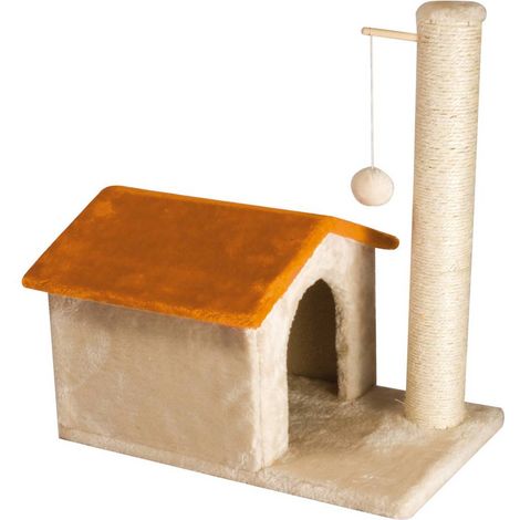 Tiragraffi casetta con pallina e colonna per gatti