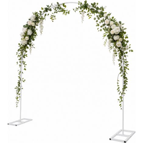 Arche de mariage en métal blanc, cadre arqué toile de fond 2,3 × 2,3 m, support d'arche de ballon décoratif, pour cérémonie, anniversaire et événement (1/5)