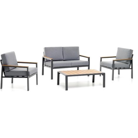 Salottino in alluminio antracite mod. BEVERLY LAGOS polywood colore teak cuscini