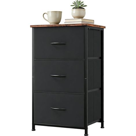 Commode Moderne avec 3 Tiroirs en Tissu et Plateau en Bois, Marron/Noir, 40x30x75 cm (1/5)