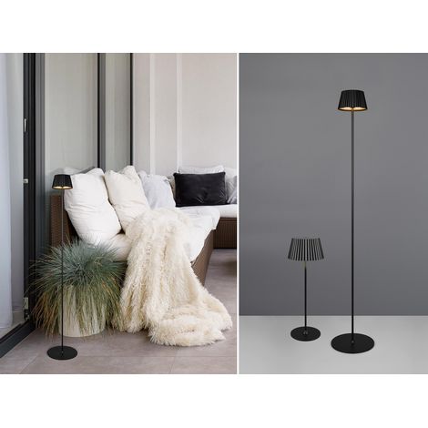 SET: Kleine Akku Stehlampe 123cm & Tischlampe 39cm für Outdoor kabellos Schwarz (1/5)