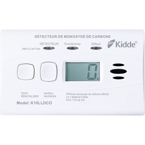 Kidde – Détecteur de monoxyde de carbone électrochimique 10 ans – Écran numérique – Alimentation sur piles – Niveau sonore 85 dB