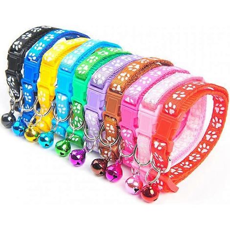 Collier à clochette coloré et mignon avec boucle réglable pour chat, motif empreinte de patte, personnalisé pour chaton, accessoire pour petit chien et animal de compagnie. (1/4)