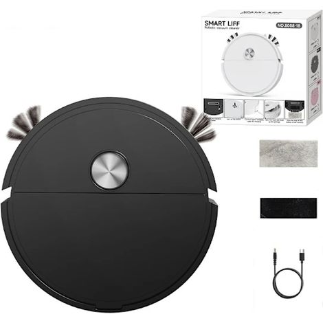 Wiederaufladbarer Mini-Saugroboter mit Wischfunktion, kompakte Bodenreinigungsmaschine, Schwarz (1/5)