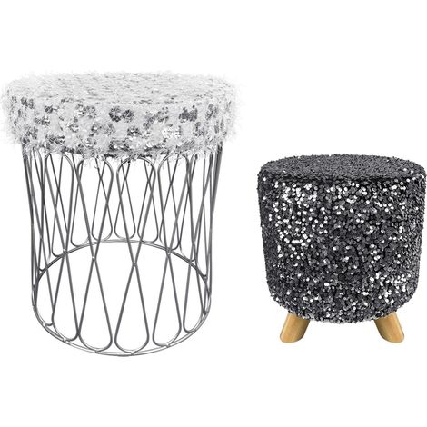 Set 2 Pezzi Coppia Di Pouf Rotondo Poggiapiedi Camera Design Pouff Cameretta Con Paillettes Salotto In Velluto Sgabello Oliver (1/5)