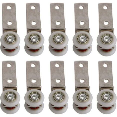 Lot de 10 roulettes métalliques à roulement coudé de 2,5" x 0,75" avec deux roues en plastique, adaptées aux portes coulissantes, fenêtres et armoires, espacement des trous de 20 mm. (1/4)