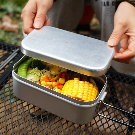 Boîte-repas aluminium pliable avec poignée, légère et portable, parfaite pour pique-nique, travail ou voyage - 800ML blanc (1/5)