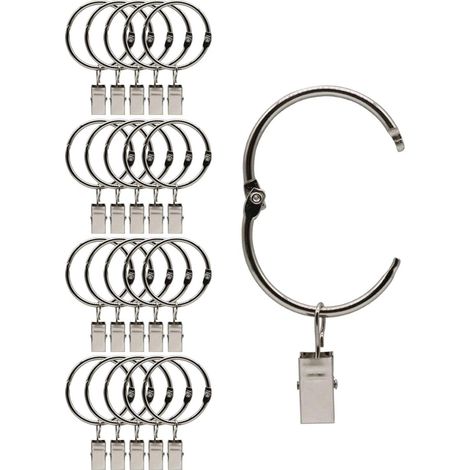 20 Pièces Anneaux à Pince à Rideau en métal Ouvrants, Ouverture et Fermeture faciles, diamètre intérieur 38 mm, pour Rideaux Lourds et Rideaux légers (Argent)-Fei Yu