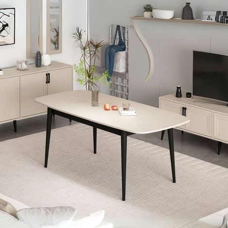 Mesa extensible con tablero de cachemira y patas negras 160x90x77H cm - Styril (1/5)