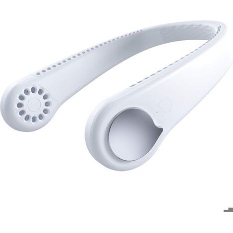 Ventilateur cou sans pales 1800mAh blanc, 3 vitesses mains libres USB, pour voyage sport extérieur