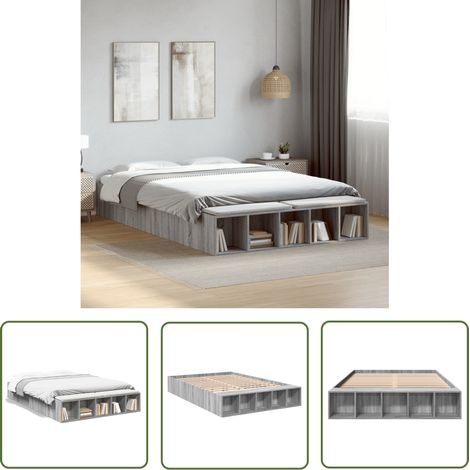 The Living Store Cadre de lit sans matelas sonoma gris 140x200 cm - Cadre De Lit - Lit Double - Lit Design - Lit Moderne - Lit Gris (1/5)
