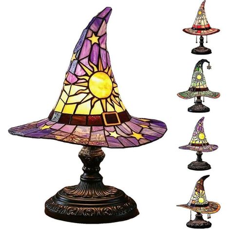 Lampes chapeau de sorcière d'Halloween artisanales, style gothique, phosphorescentes, figurine violette de 18 cm, ambiance chambre (1/5)