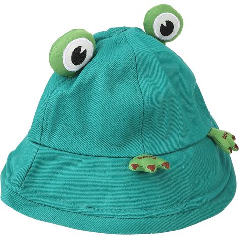 Bob en coton unisexe tendance, protection UV, large bord, forme animal, ajustable, vert (1/5)