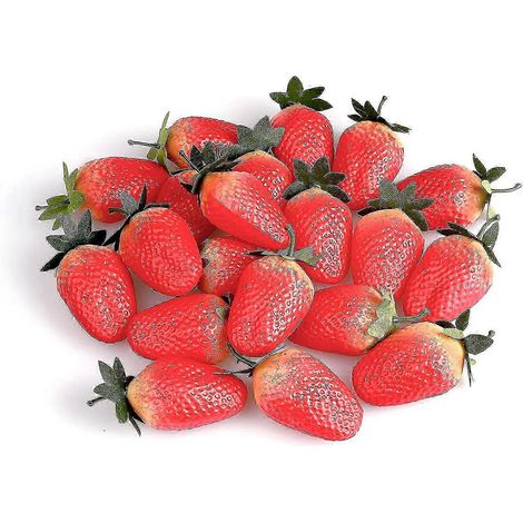 20 fraises artificielles réalistes, rouges, en plastique, pour la décoration de la maison, de la cuisine, des fêtes et des mariages. (1/5)