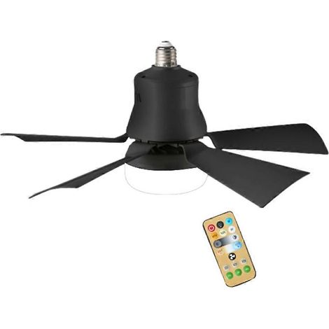 Ventilateur de plafond avec éclairage et télécommande (portée 5 m), culot E27, 3 vitesses, intensité variable, LED, tension 85-265 V, 40 W