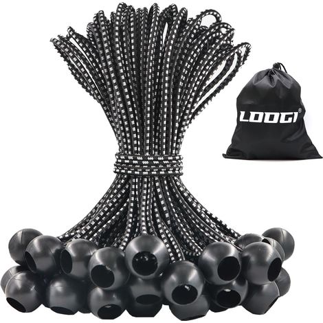 Tendeurs élastiques avec Boule Lot de 50-20 cm Noir Tendeur bâche Sandow Elastique pour Bâche, Tente, Pavillon, Bannière, Auvent, Camping (1/5)