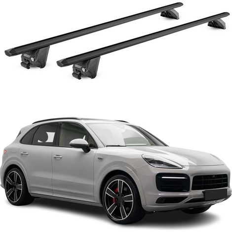 OMAC Barres de toit aluminium certifiées TÜV pour Porsche Cayenne III 2019-2026 – Pour rails de toit intégrés – Rainure en T – Charge max 100 kg – 2 antivols Noir (1/4)